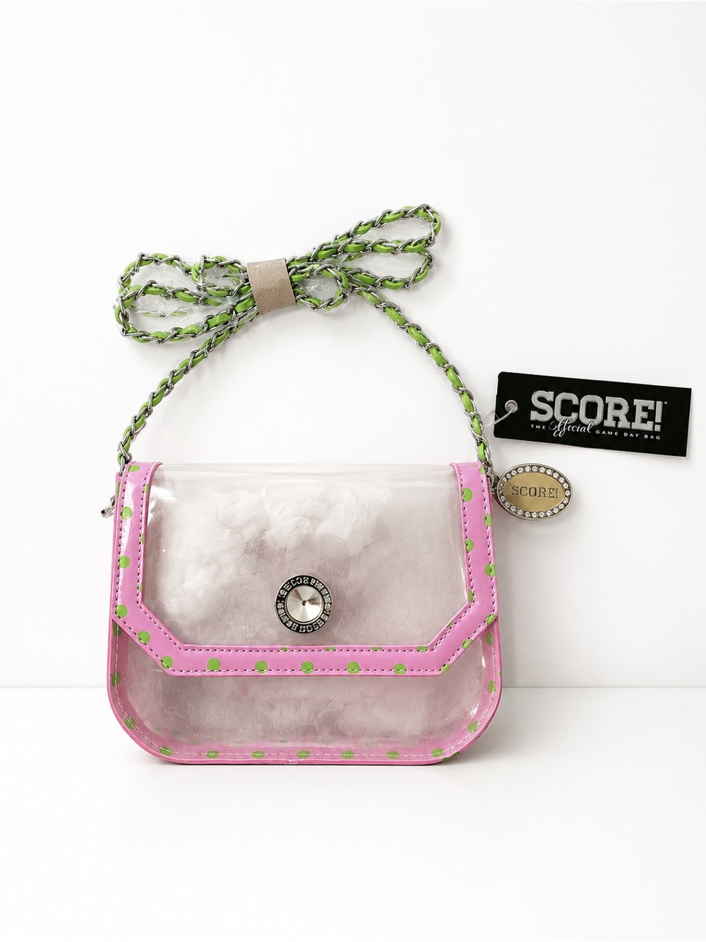 Score! Clear Pink Crossbody Bag with Green Accents